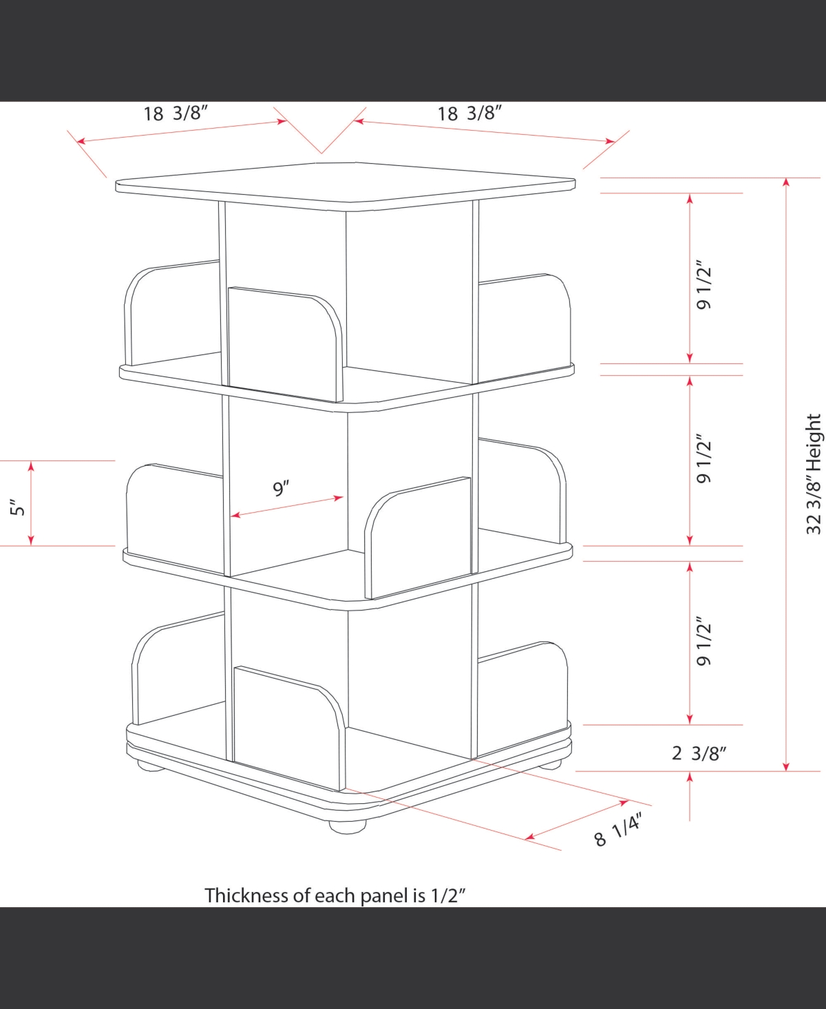 Kings Brand Furniture 3-Tier Revolving Bookcase Bookshelf, Media Storage Cabinet, Natural