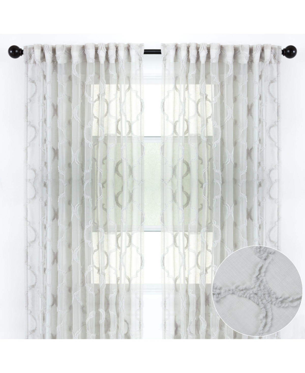 Chanasya Premium 2-Panel Moroccan Embroidered Design Textured Sheer Curtain Panels - for Windows Living Room Bedroom Kitchen Office - Translucent Wind