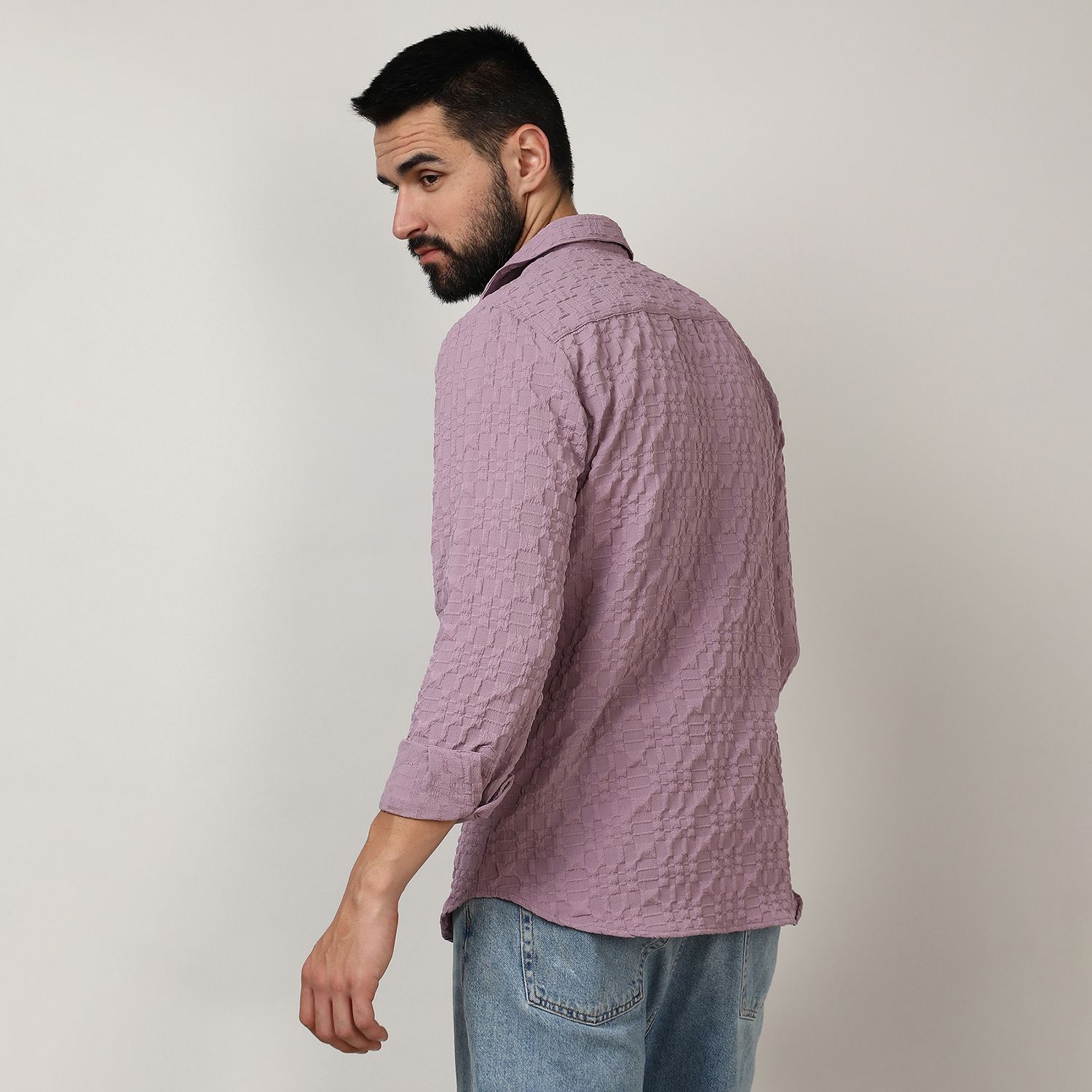 Men's Periwinkle Purple Embossed Geometric Shirt