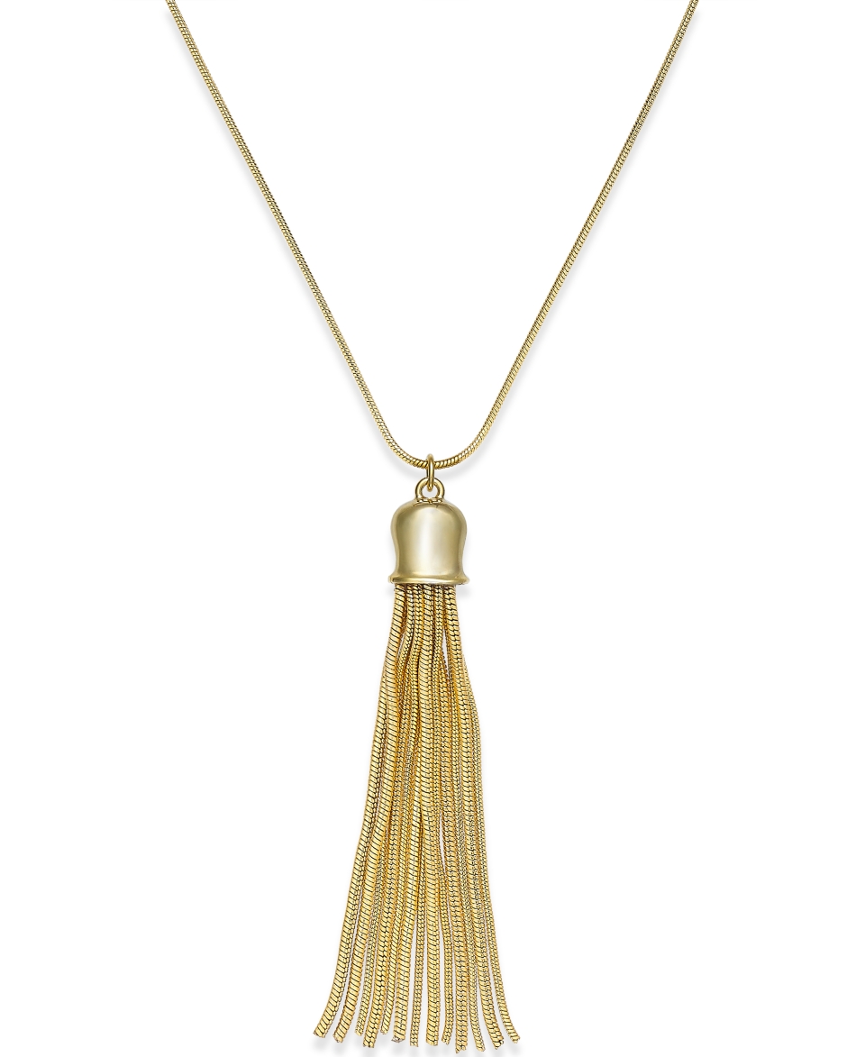 Alfani Gold Tone Polished Bell Cap Tassel Necklace   Jewelry & Watches