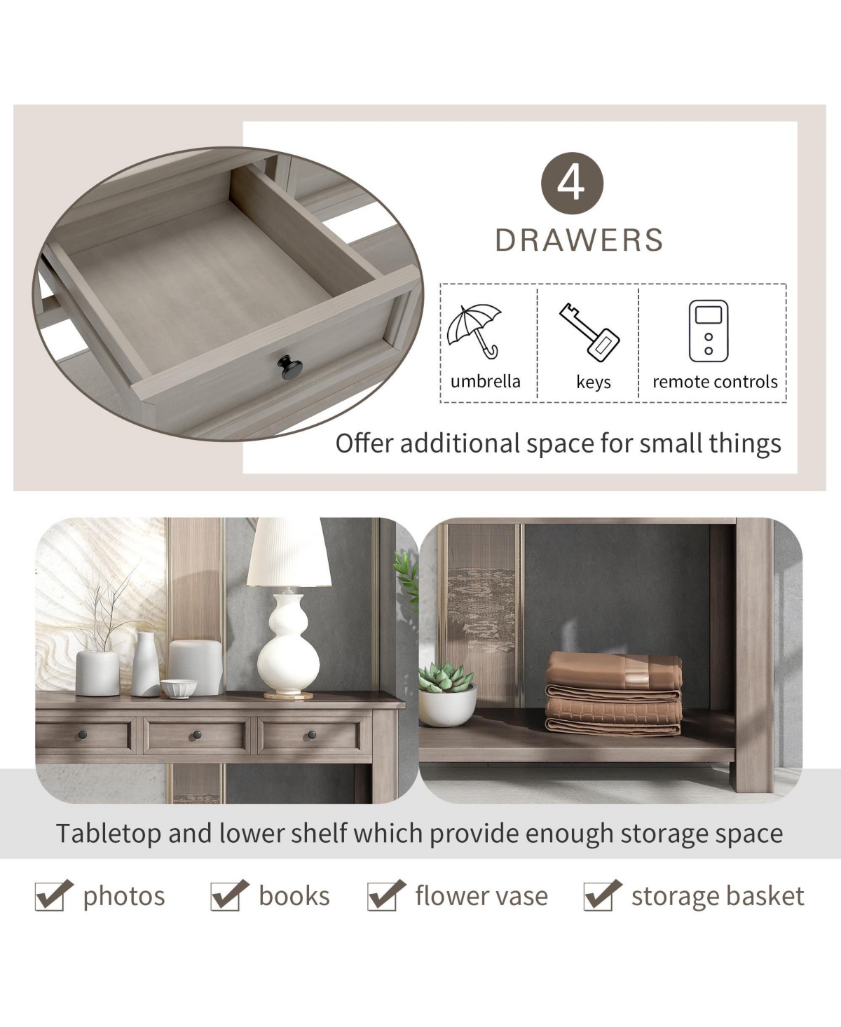 Slickblue Console Table/Sofa Table with Storage Drawers and Bottom Shelf for Entryway Hallway