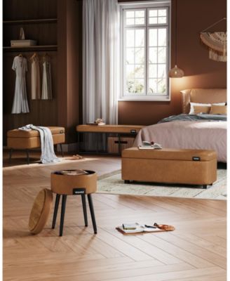 Mid-Century Modern Storage Ottoman Bench with Steel Legs, Black