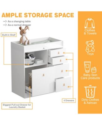 Changing Table With 5-Drawers,Kids Dresser with Shelf