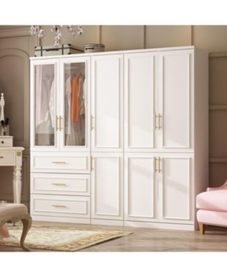 8-Door Big Armoires with Hanging Rods, Drawers, Shelves