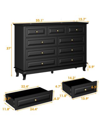 9-Drawer Gray Wood Dresser Bedroom Storage Cabinet Modern Style