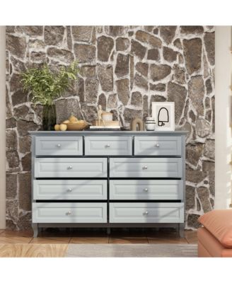 9-Drawer Gray Wood Dresser Bedroom Storage Cabinet Modern Style