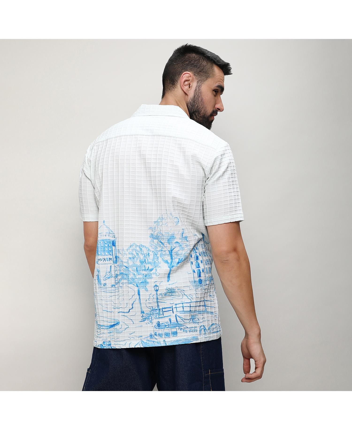 Men's Chalk White:Azure Blue Landscape Strokes Shirt
