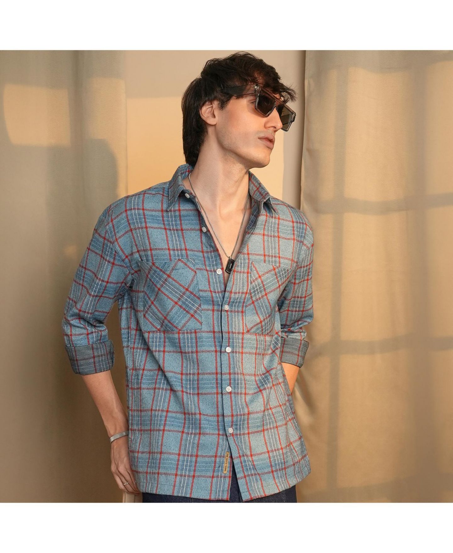 Мужская рубашка Cahoot Campus Sutra Cornflower Blue Tartan Plaid, цвет: Красный — фото 2