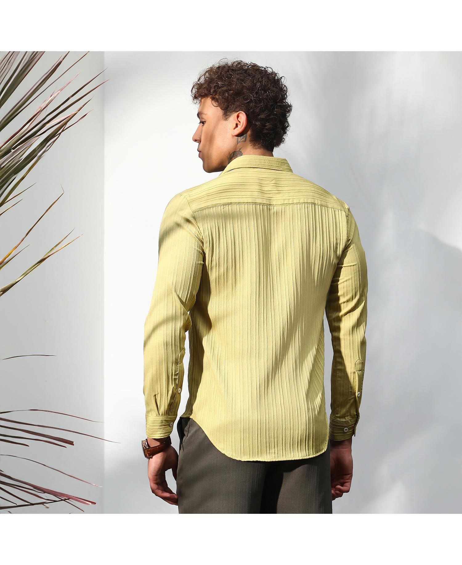 Men's Naples Yellow Self-Design Striped Shirt