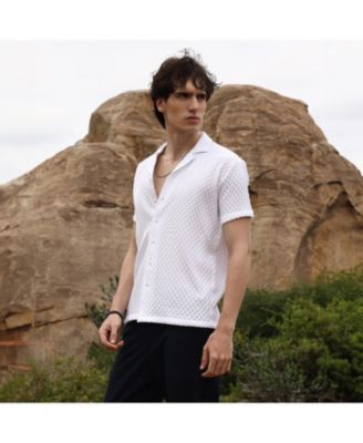 Men's Chalk White Self-Design Block Shirt