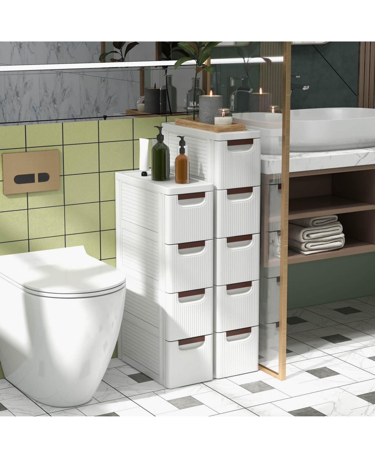 Costway Pcs 4-Drawer Narrow Rolling Storage Cabinet with Pull Handles Built-in Wheels