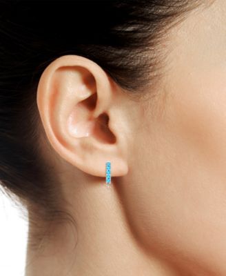 Lab Grown Ruby Five Stone Small Hoop Earrings (5/8 ct. t.w.) in 10k Gold, 0.5" (Also available in Citrine, Blue Topaz, Amethyst, Peridot, Sapphire, Emerald, White Sapphire, Garnet, and Aquamarine)