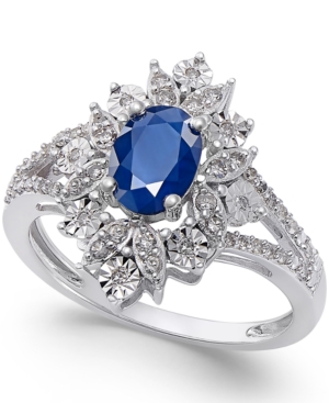 image of Sapphire (1 ct. t.w.) and Diamond (1/5 ct. t.w.) Ring in 14k White Gold