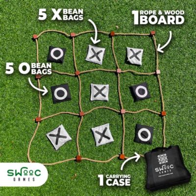 Giant Tic Tac Toe Bean Bag Toss Game | 3ft x 3ft | Instant Setup | Tic Tac Toe Outdoor Game with Rope Game Board