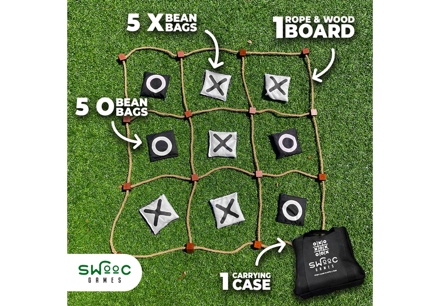 Детские игрушки SWOOC Tic Tac Toe Bean Bag Toss Game, 3ft x 3ft, 2-4 Players, Ages 6+ — фото 5
