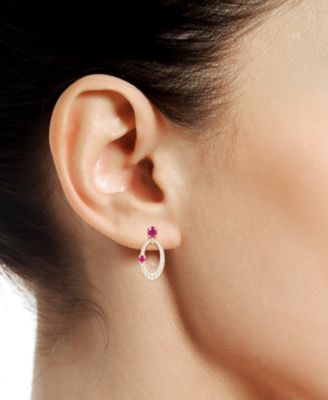Ruby (5/8 ct. t.w.) & Diamond (1/3 ct. t.w.) Oval Doorknocker Drop Earrings in 14k Gold (Also available in Emerald & Sapphire)