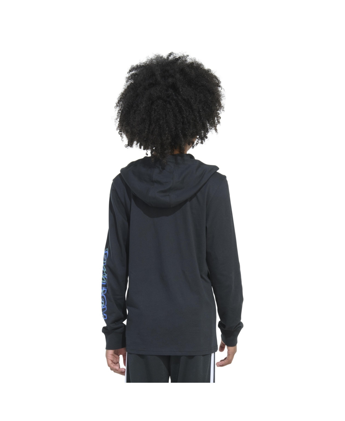 adidas Big Boys Long Sleeve Hooded Signature Tee - Black with Blue