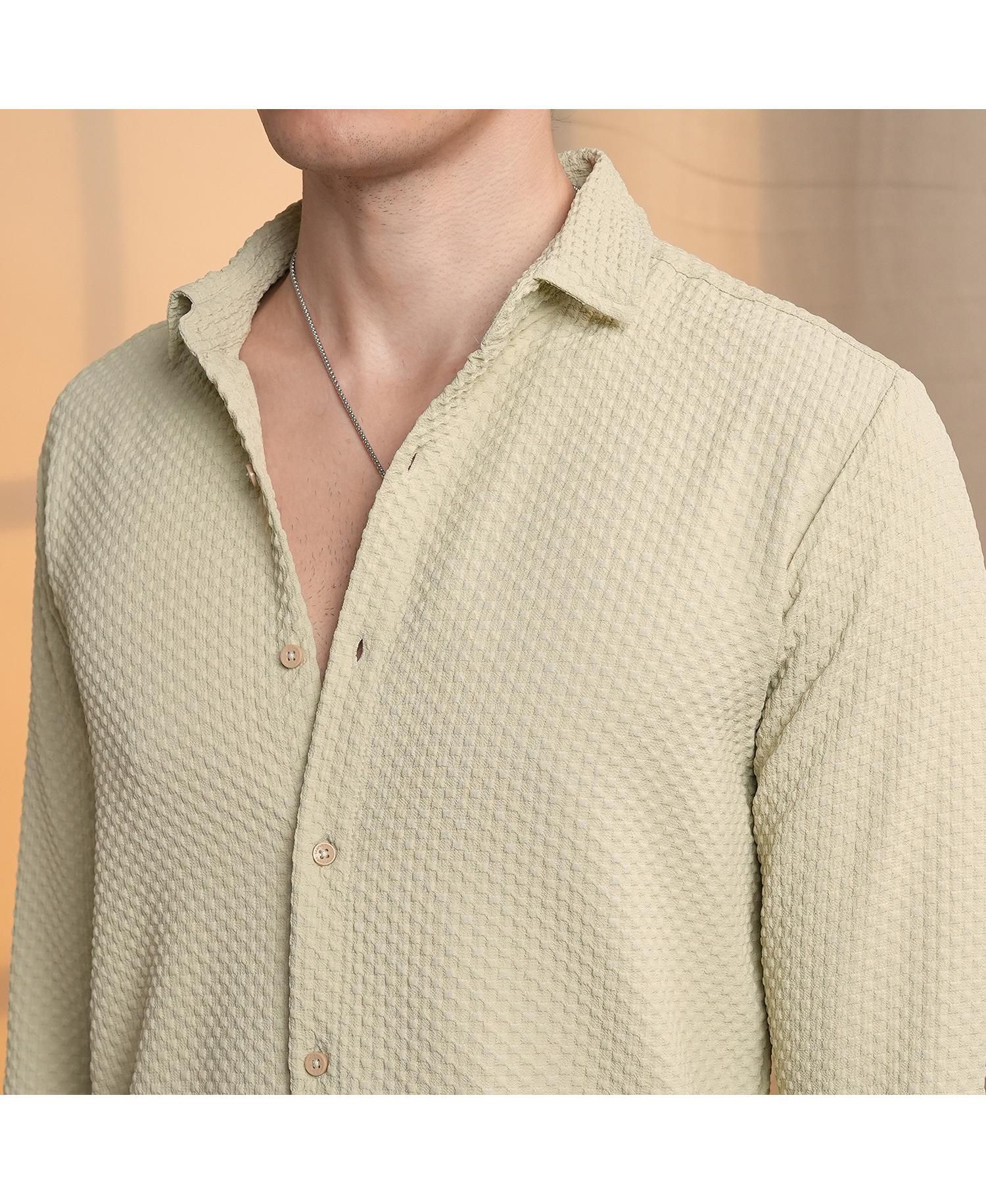 Men's Butter Yellow Micro Cubic-Textured Shirt