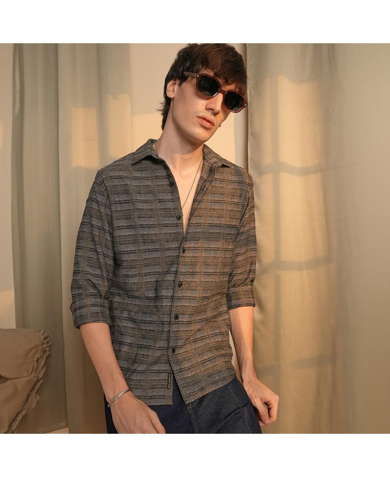 Men's Olive Brown Tartan Plaid Shirt