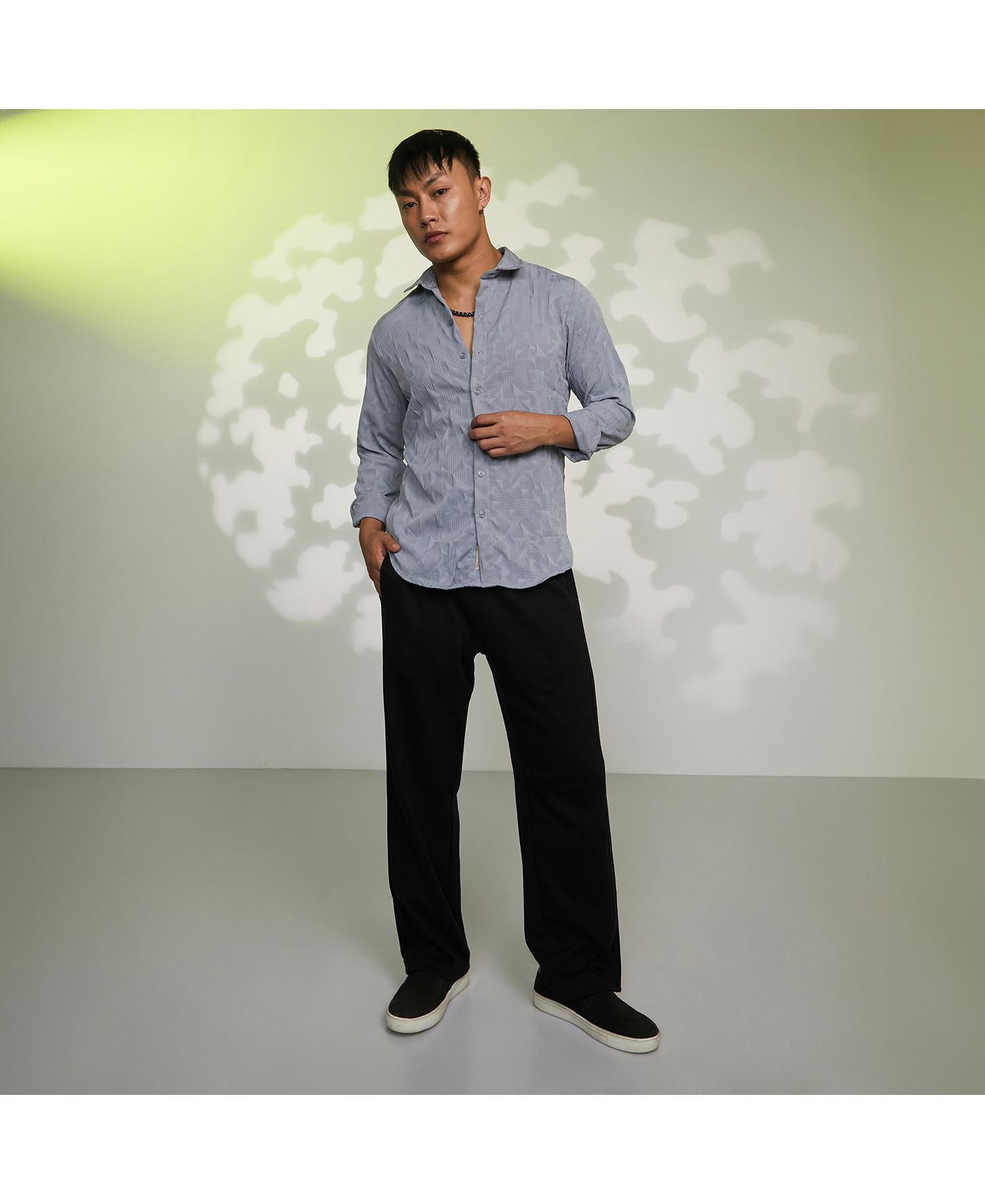Men's Ash Grey Geometric-Texture Shirt