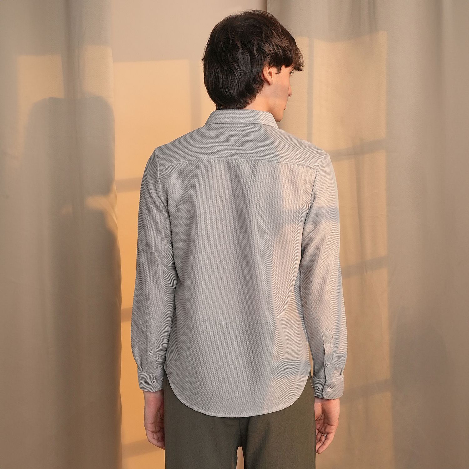 Men's Cloud Grey Mesh-Textured Shirt