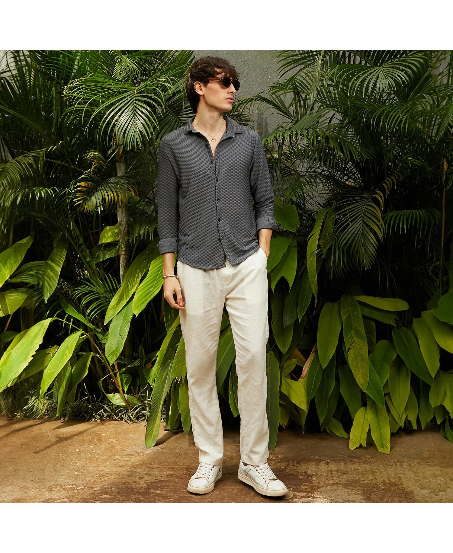 Men's Space Grey Hive-Textured Shirt