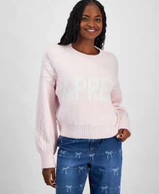 And Now This - Women's Cable-Knit-Detail Graphic Sweater