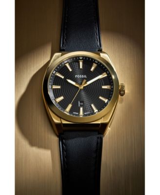 Men's Everett Three-Hand Date Black Leather Watch, 42mm