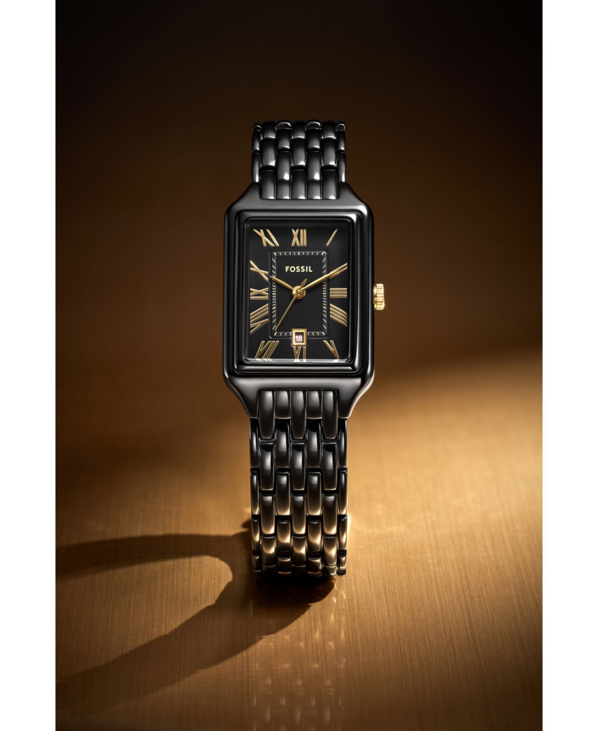Shop Fossil Women's Raquel Three-hand Date Black Stainless Steel Watch, 23mm