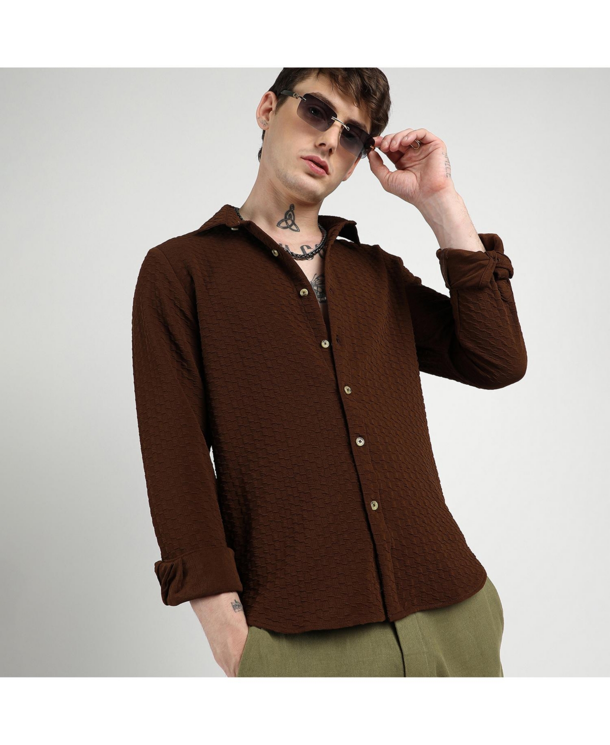 Campus Sutra Men's ChocolateRipple Box Shirt - Brown