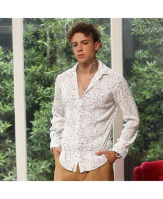 Men's Chalk White Veined-Pleated Shirt