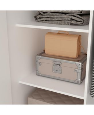 White 2-Doors Armoire Wardrobe with Hanging Rod and Storage Shelves