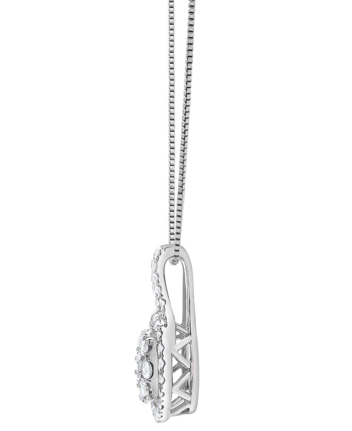 Shop Macy's Diamond Halo Cluster 18" Pendant Necklace (1/2 Ct. T.w.) In 14k White Gold