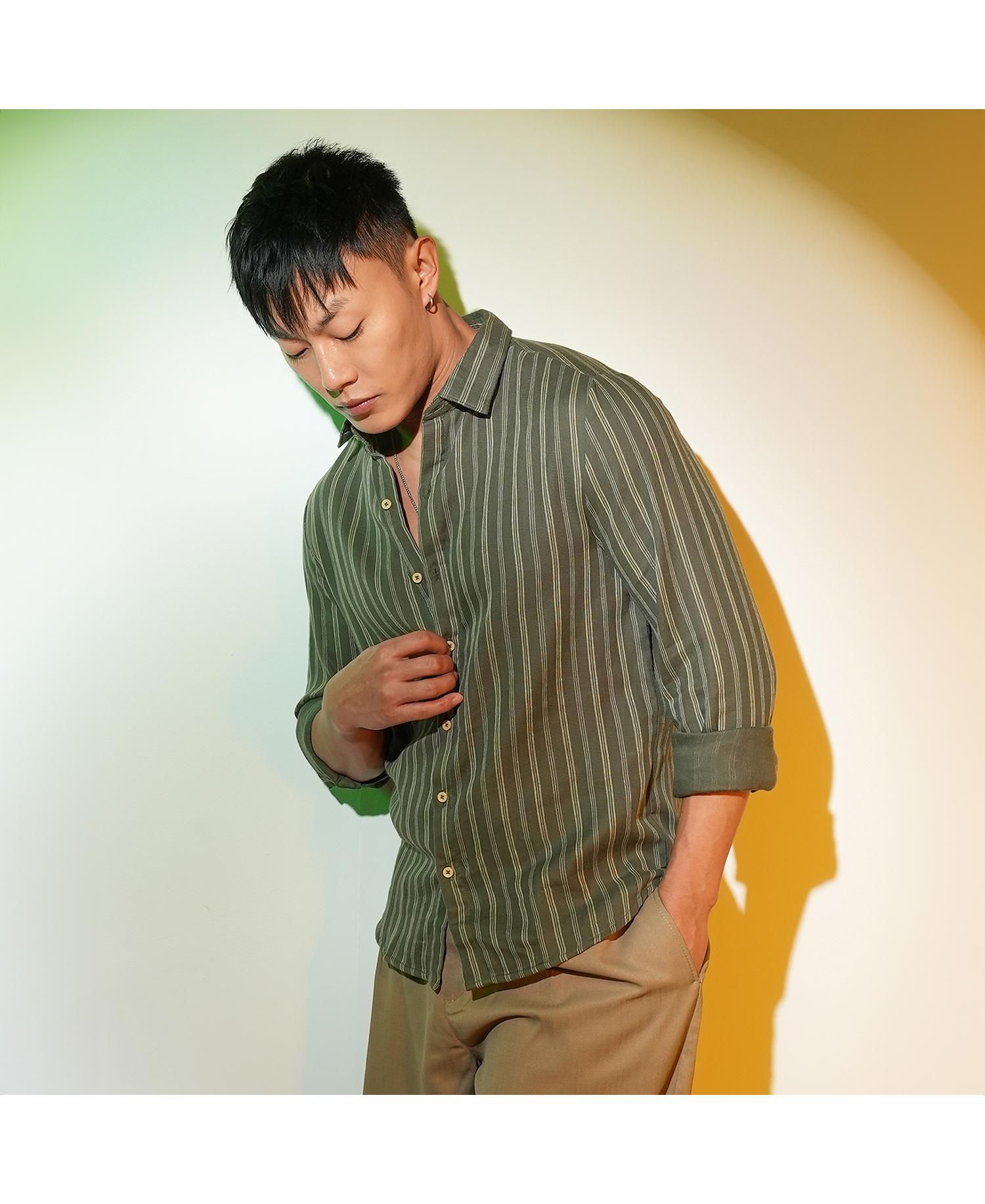 Men's Moss Green Halo Striped Shirt