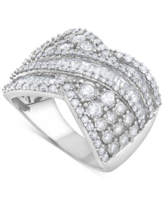 Macy's - Diamond Round & Baguette Crossover Statement Ring (1-5/8 ct. t.w.) in 14k White Gold