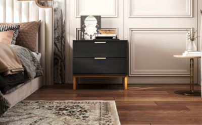 Bedside table with 2 Drawers, Nightstand with Metal Feet