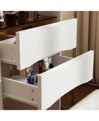 LED Light White Wood 3-Drawer Chest of Drawers with Flip-top Mirror