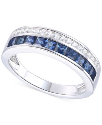 Macy's - Sapphire (1-1/5 ct. t.w.) & Diamond (1/5 ct. t.w.) Double Row Band in 14k White Gold