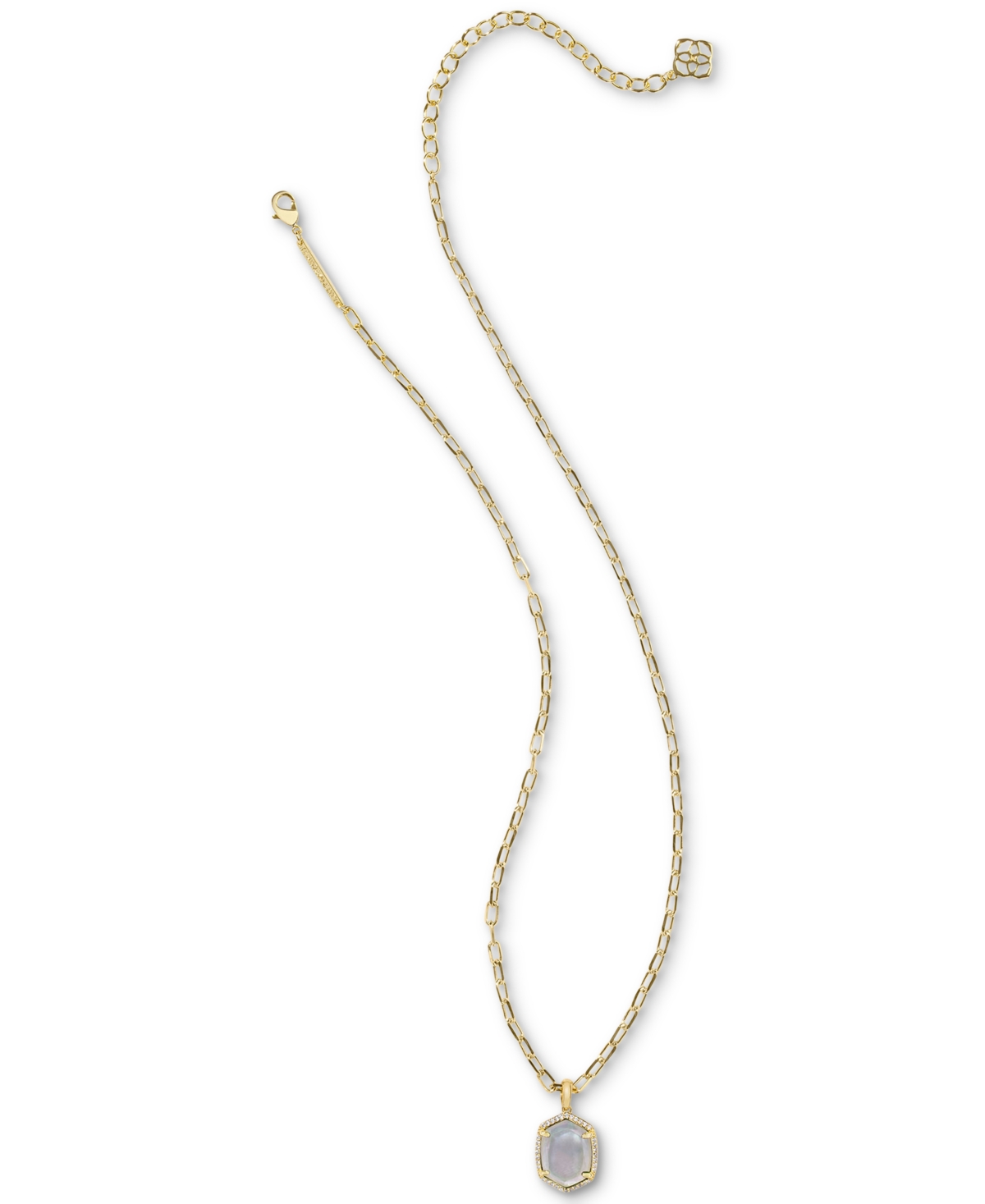Kendra Scott Gold-tone Pave-framed Stone Pendant Necklace, 16" + 3" Extender In Iridescent Ivory Illusion