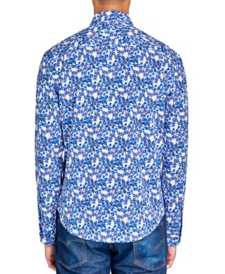Society of Threads (Общество нитей) Мужская эластичная рубашка с цветочным принтом на пуговицах обычного кроя, не поддающаяся глажению
