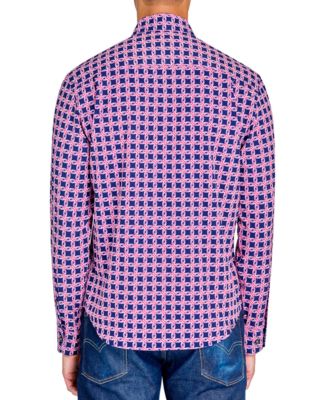 Society of Threads Мужская рубашка на пуговицах с геопринтом Society of Threads обычного кроя, не поддающаяся глажению, стрейчевая