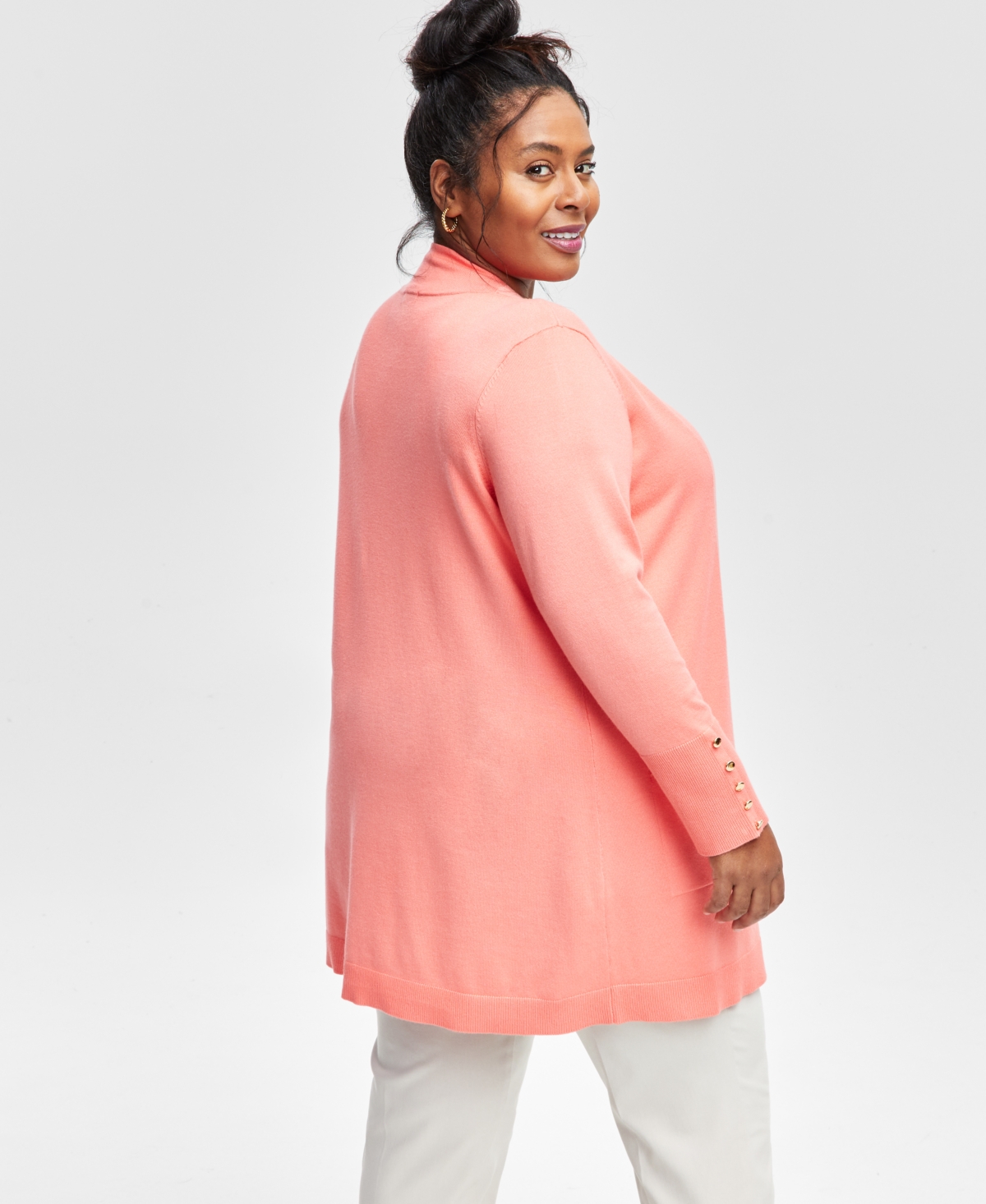 Jm Collection Plus Size Open-Front Long-Sleeve Cardigan, Created for Macy's