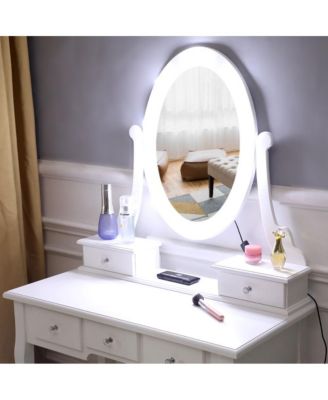 5-Drawer Dressing Table with Single Mirror and Light Bulbs Stylish Vanity for Makeup