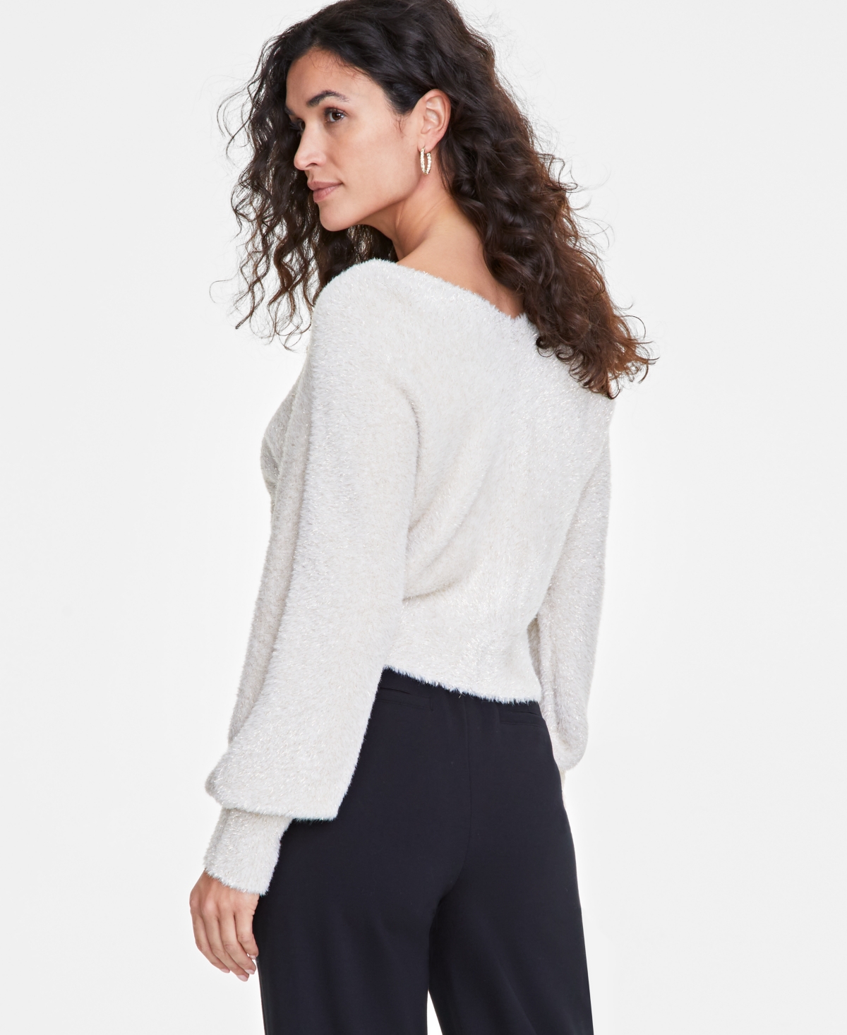 On 34th Women's Metallic Plush-knit Cardigan, Created For Macy's In Alabaster