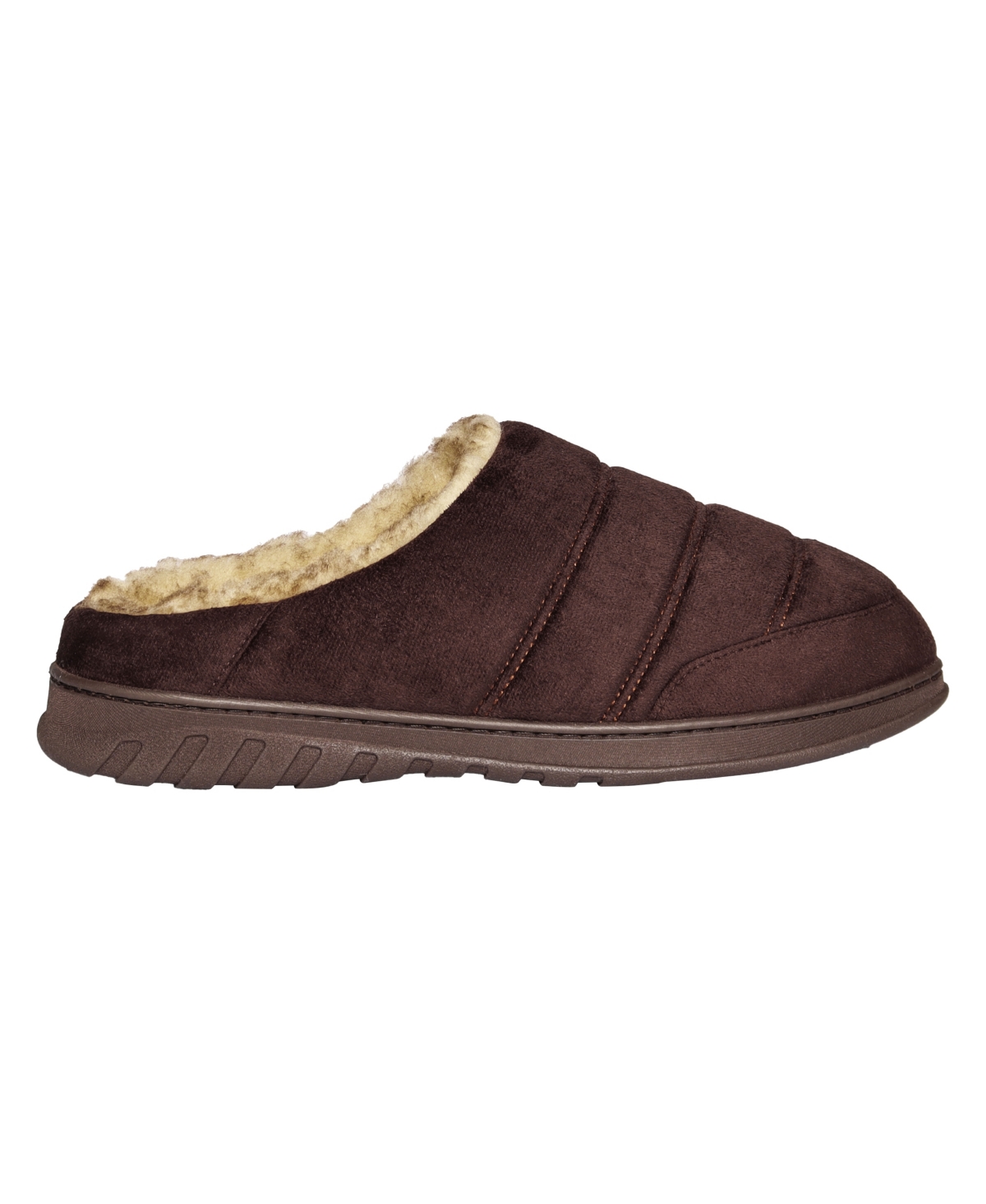 Weatherproof Men's Microsuede Puffer Clog With Tipped Shearling Faux Fur Lining Indoor-outdoor Sole Shoe In Brown
