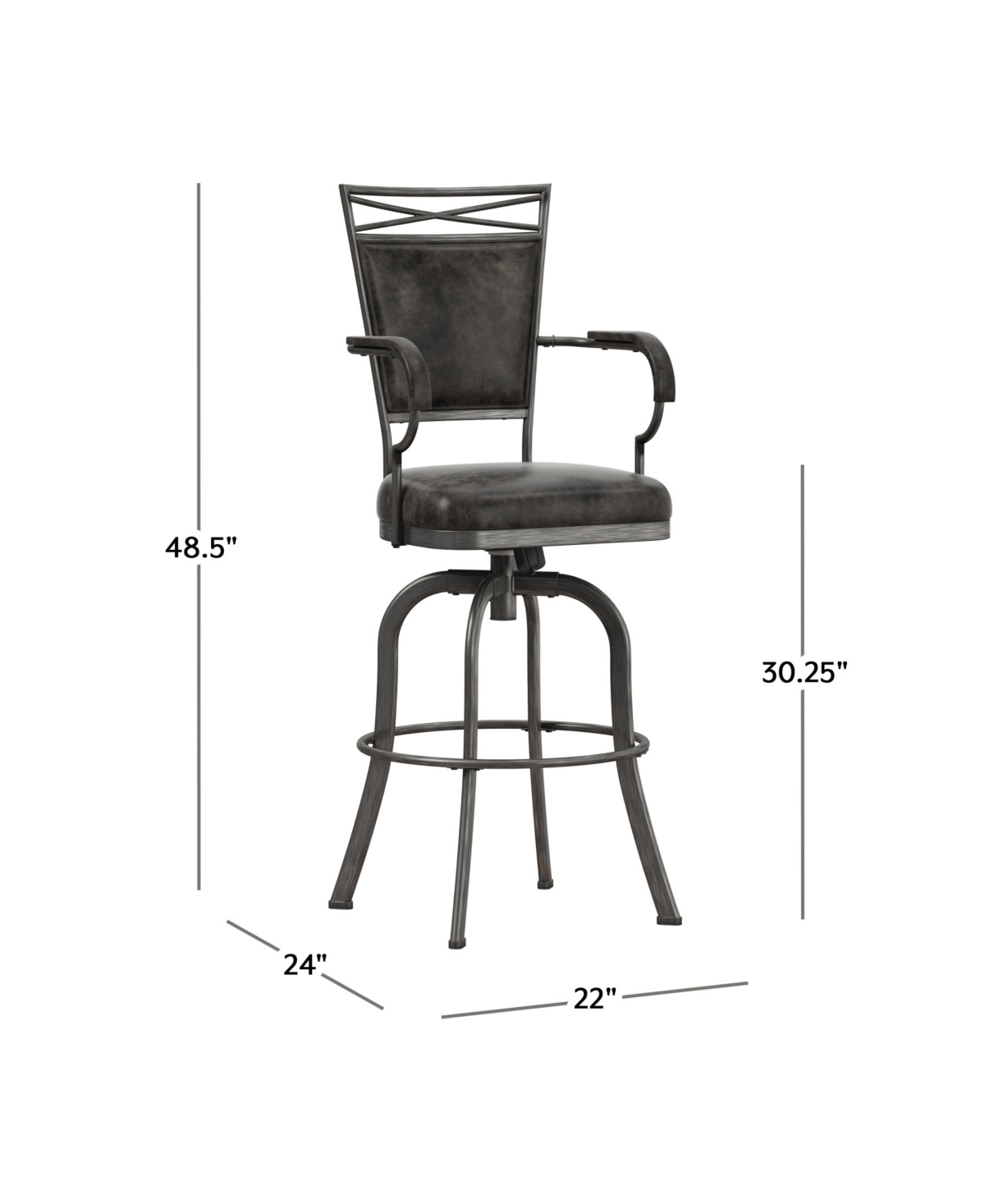 Hillsdale 44.5" Metal Bridgetown Counter Height Swivel Stool In Pewter