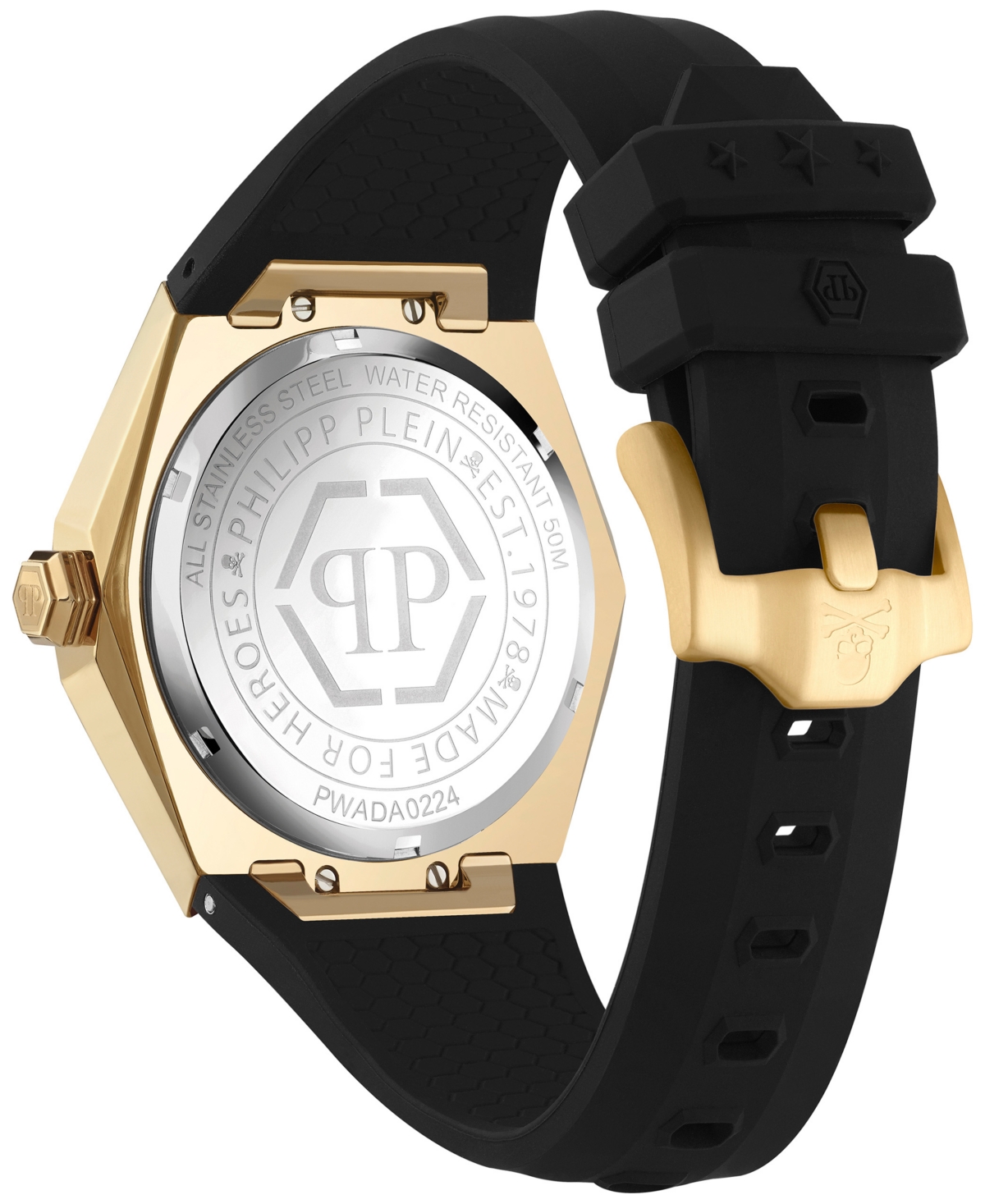 Philipp Plein Women's Skull Spikes Black Silicone Strap Watch 40mm In Gold
