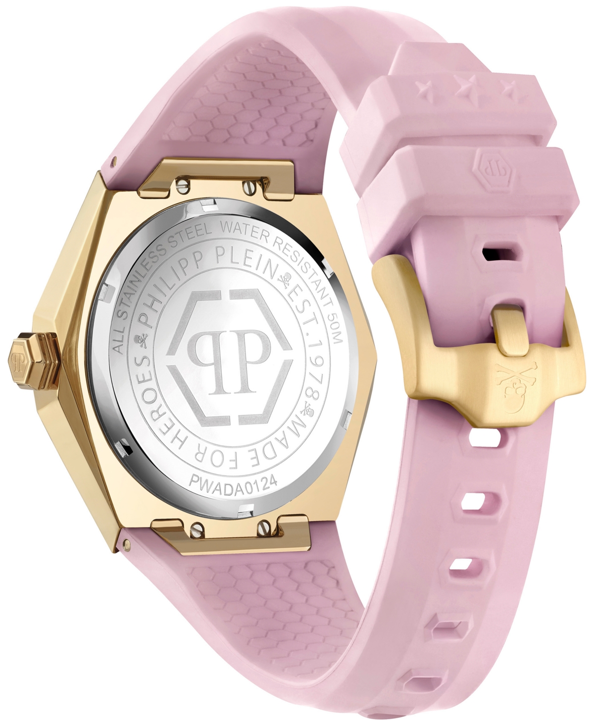 Philipp Plein Women's Skull Spikes Pink Silicone Strap Watch 40mm In Gold