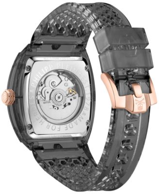 Men's Automatic Skeleton Gray TPU Strap Watch 44x56mm