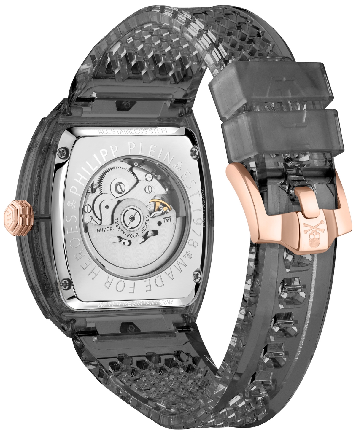 Philipp Plein Men's Automatic Skeleton Gray Tpu Strap Watch 44x56mm